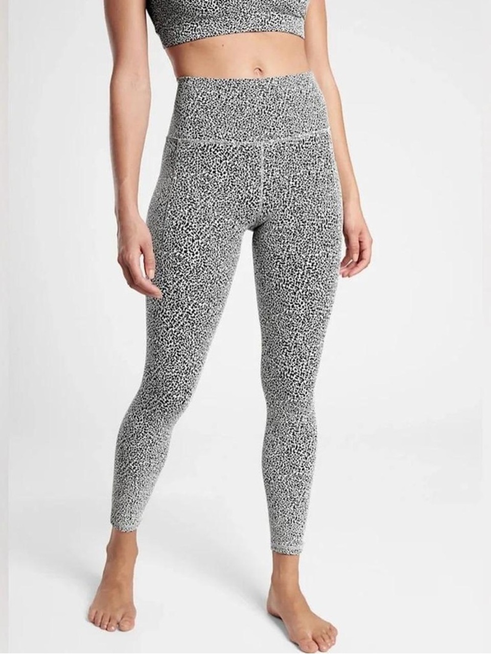 Athleta High-Rise Leopard Salutation Leggings in Black and White